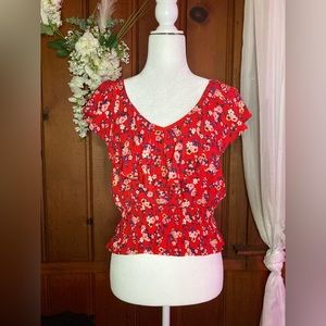 Red floral , no boundaries - 100% rayon size M (7-9)